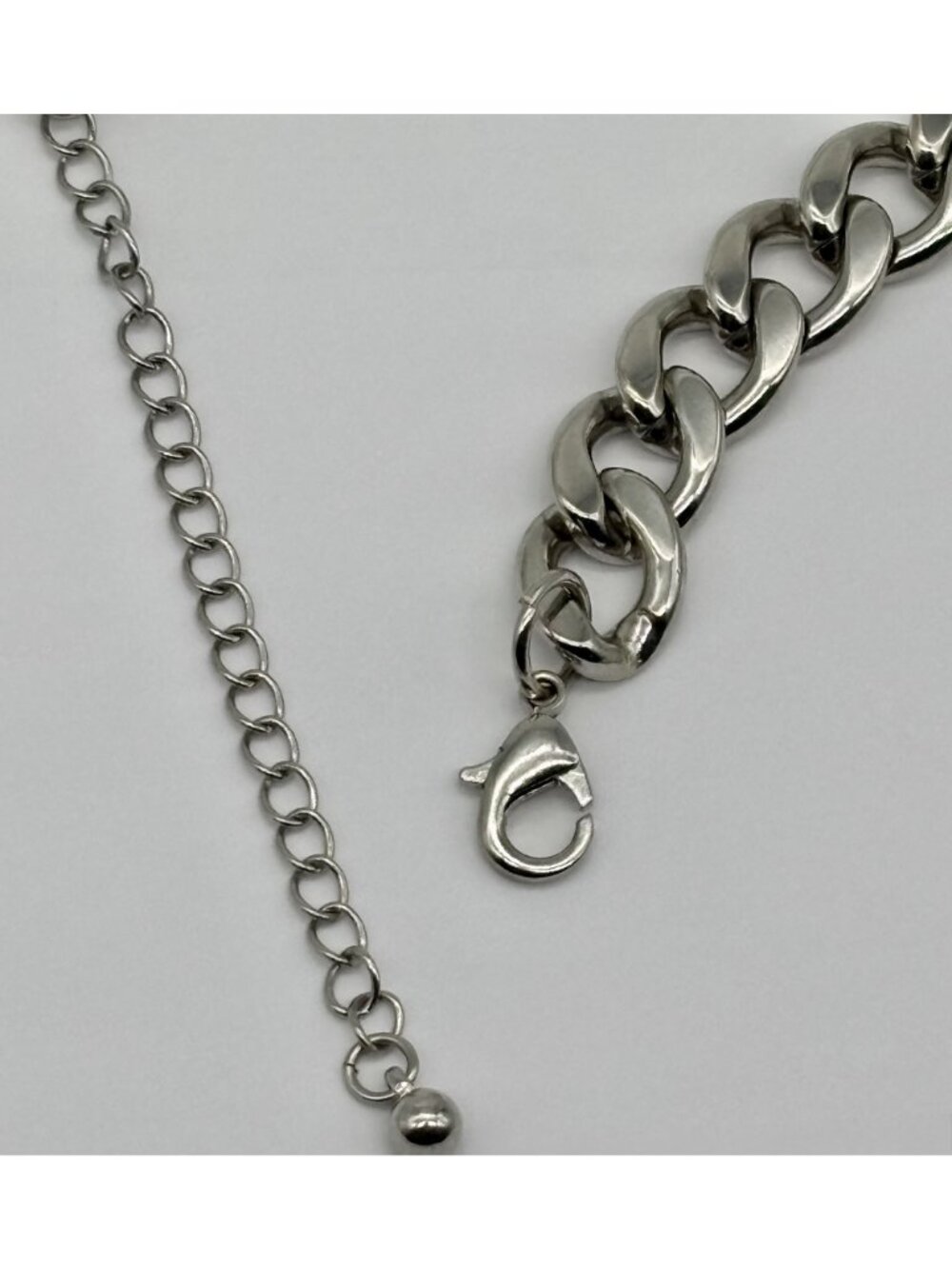 Chunky Silver-Tone Cuban Link Chain Necklace W/Faux Safety Pin Accent Adjustable - Picture 11 of 11